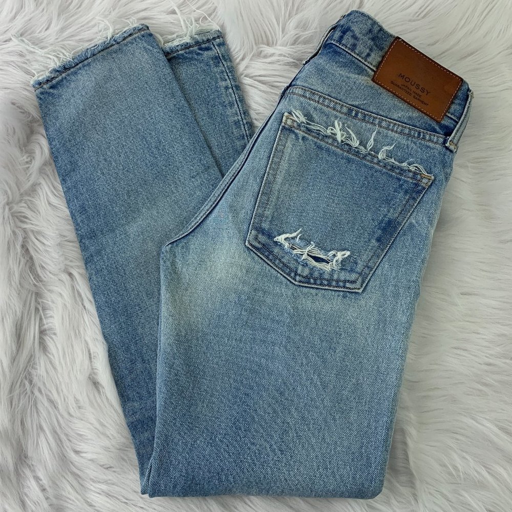Moussy Tapered Distressed Button Fly Japan Made Jeans Sz 25